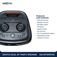 Load image into Gallery viewer, Switch Dual 10" Portable TWS Party Speaker SW-BT1019TWS