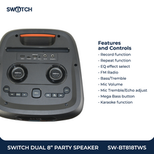 Load image into Gallery viewer, Switch Dual 8" Portable TWS Party Speaker SW-BT818TWS