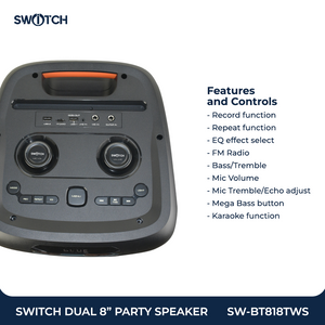 Switch Dual 8" Portable TWS Party Speaker SW-BT818TWS
