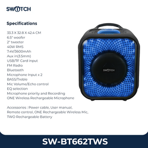 Switch 6.5" Portable TWS Bluetooth Karaoke Speaker SW-BT662TWS