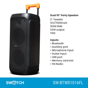 Switch Dual 10” Party Speaker SW-BTWS1016FL