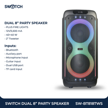 Load image into Gallery viewer, Switch Dual 8&quot; Portable TWS Party Speaker SW-BT818TWS
