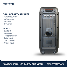 Load image into Gallery viewer, Switch Dual 8&quot; Portable TWS Party Speaker SW-BT818TWS
