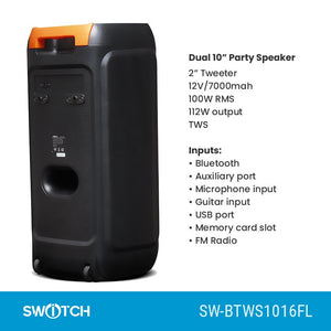 Switch Dual 10” Party Speaker SW-BTWS1016FL