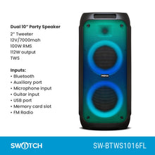 Load image into Gallery viewer, Switch Dual 10” Party Speaker SW-BTWS1016FL
